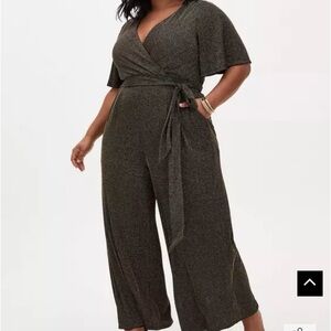 Torrid Shimmer Stripe Surplice Jumpsuit Women's Crossover Front Metallic Size 4X